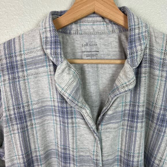 J. Jill Sleep Ultrasoft Shirtdress Gray Plaid Pajamas Long Sleeve Size Large - Picture 3 of 6
